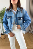 Jeix Mavi Cep ve Çift Renk Detaylı Denim Ceket