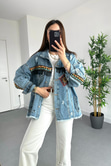 Mavi Etnik Desenli Püsküllü Denim Ceket