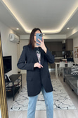 Siyah Düğmeli Oversize Blazer