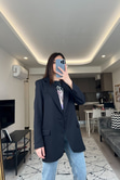 Siyah Düğmeli Oversize Blazer