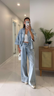 Cose Mavi Denim Gömlek Pantolon Takım