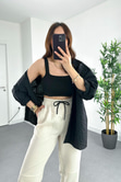 ZR Siyah Kare Yaka Çelik Triko Crop
