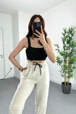 ZR Siyah Kare Yaka Çelik Triko Crop