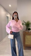 Dalle Pembe Yanları Büzgülü Bluz