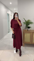 Derta Bordo Bluz Elbise Takım
