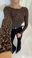 Dilvin Bessy Siyah Leopar Desenli Kaşmir Bluz