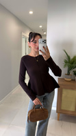 Dilvin Cersa Koyu Kahve Bisiklet Yaka Peplum Triko
