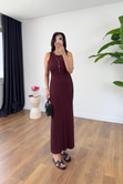 Dilvin Kuna Bordo Fitilli Maxi Elbise