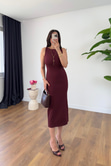 Dilvin Olsan Bordo Vücuda Oturan Midi Elbise