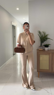 Dilvin Sia Bej Asimetrik Kesim Örme Pantolon Takım