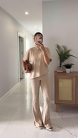 Dilvin Sia Bej Asimetrik Kesim Örme Pantolon Takım