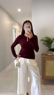 Dlvin Yusre Bordo Düğmeli Uzun Kollu Bluz