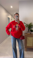 Dolted Kırmızı Teddy Baskılı Sweat