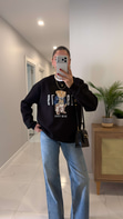 Dolted Siyah Teddy Baskılı Sweat
