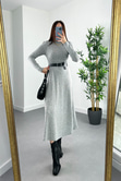 Dress Gri Dik Yaka Çan Elbise