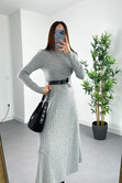 Dress Gri Dik Yaka Çan Elbise
