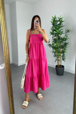 Kiko Pembe İp Askılı Keten Elbise