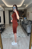 Kiremit Yanları Büzgülü Elbise