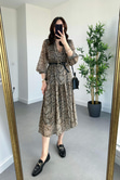 Leopar Desenli Astarlı Şifon Elbise