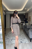 Leopar Desenli Lazer Kesim Elbise