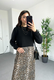 Leopar Desenli Sweatshirt Detaylı Elbise