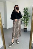 Leopar Desenli Sweatshirt Detaylı Elbise