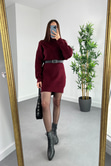 Mng Bordo Boğazlı Triko Elbise