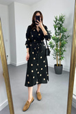 Mng Siyah Puantiyeli Düğme Detaylı Astarlı Elbise