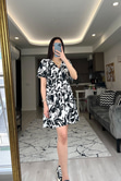 Mng Siyah/Beyaz Kruvaze Elbise