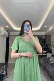 Mng Yeşil Düğmeli Elbise
