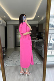 Pembe Beli Kuşaklı Elbise