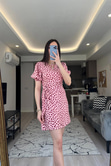 Pembe Kalpli Karpuz Kol Elbise