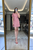 Pembe Kalpli Karpuz Kol Elbise