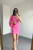 Pembe Tek Omuz Drapeli Elbise