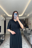 Siyah Beli Kuşaklı Elbise