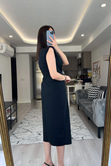 Siyah Önü Düğümlü Vatkalı Elbise