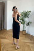 Vesta Siyah Drape Detaylı Elbise