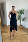 Vesta Siyah Drape Detaylı Elbise