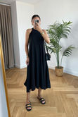ZR Being Siyah Halter Yaka Midi Elbise