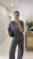 Emma Gri Fitilli Basic Pantolon Takım