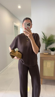 Emma Kahve Fitilli Basic Pantolon Takım
