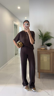 Emma Kahve Fitilli Basic Pantolon Takım