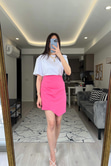 Pembe Fırfırlı Dökümlü Etek