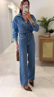 Fidra Mavi Taş Detaylı Denim Gömlek Pantolon Takım