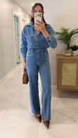 Fidra Mavi Taş Detaylı Denim Gömlek Pantolon Takım