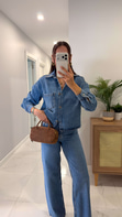 Fidra Mavi Taş Detaylı Denim Gömlek Pantolon Takım