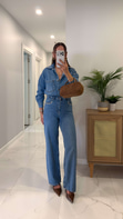 Fidra Mavi Taş Detaylı Denim Gömlek Pantolon Takım