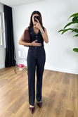 Fiona Dark Blue Gizli Cep Detaylı Yelekli Takım
