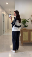 Flors Lacivert Beyaz Dantelli Ceket Pantolon Takım