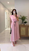 Folksy Pembe Vatkalı Kemerli Elbise